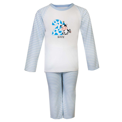 Boys Personalised Pastel Cow Birthday Pyjamas