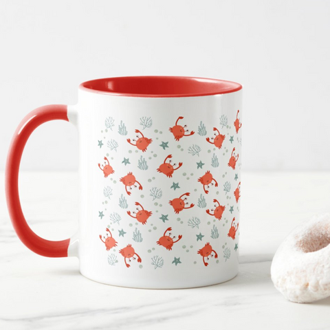 11oz Ceramic Crab Design Coffee & Tea Mug - Contrast Inner and Handle