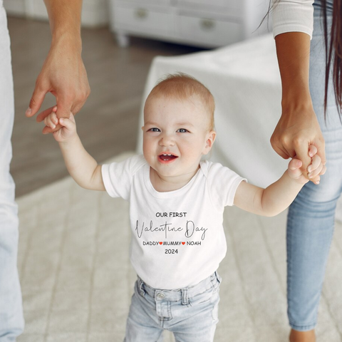 Our First Valentine's Personalised Baby Grow for Baby Boys and Girls
