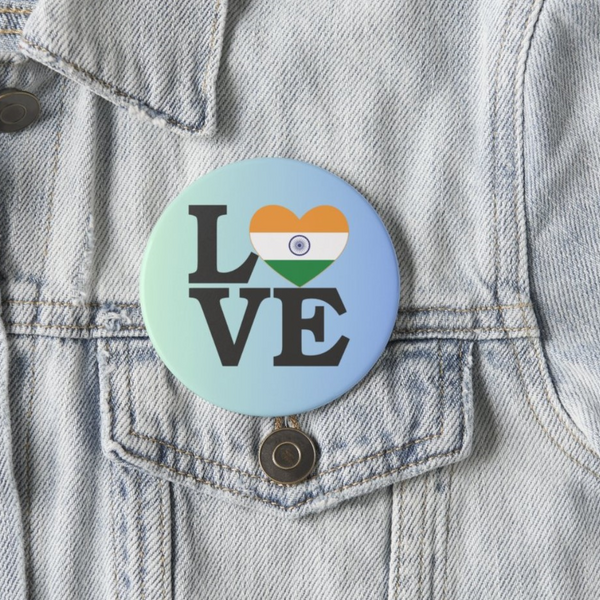Love India Flag Button Pin Badge for National Celebrations