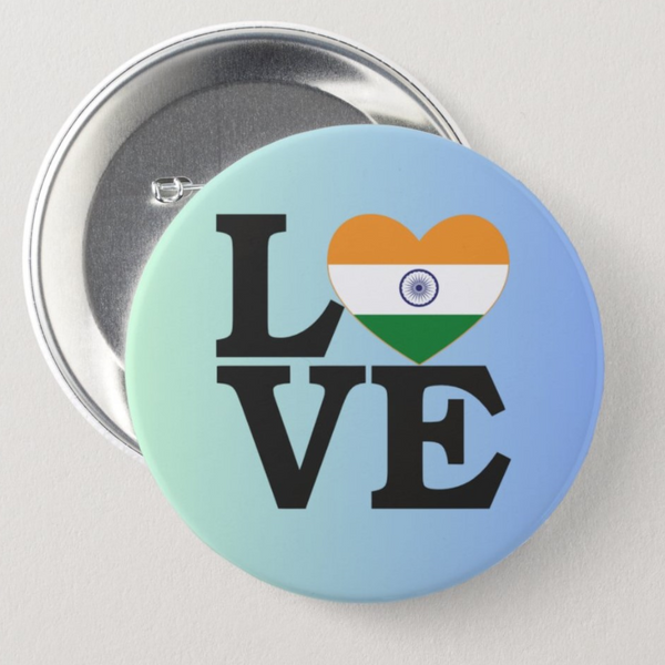 Love India Flag Button Pin Badge for National Celebrations
