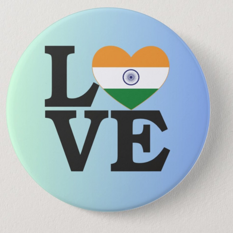 Love India Flag Button Pin Badge for National Celebrations