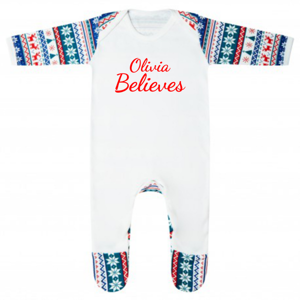 Believes Personalised Christmas Pyjamas and Baby grow - Fair Isle Print