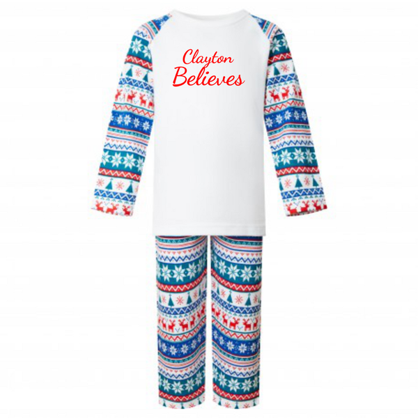 Believes Personalised Christmas Pyjamas and Baby grow - Fair Isle Print