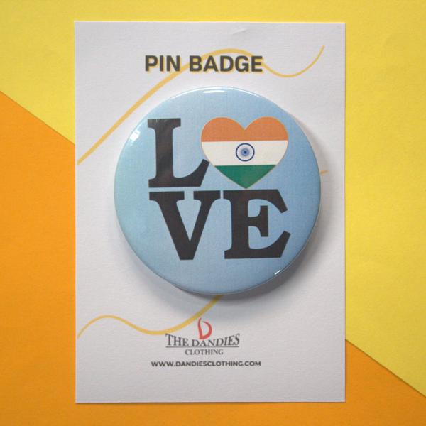 Love India Flag Button Pin Badge for National Celebrations