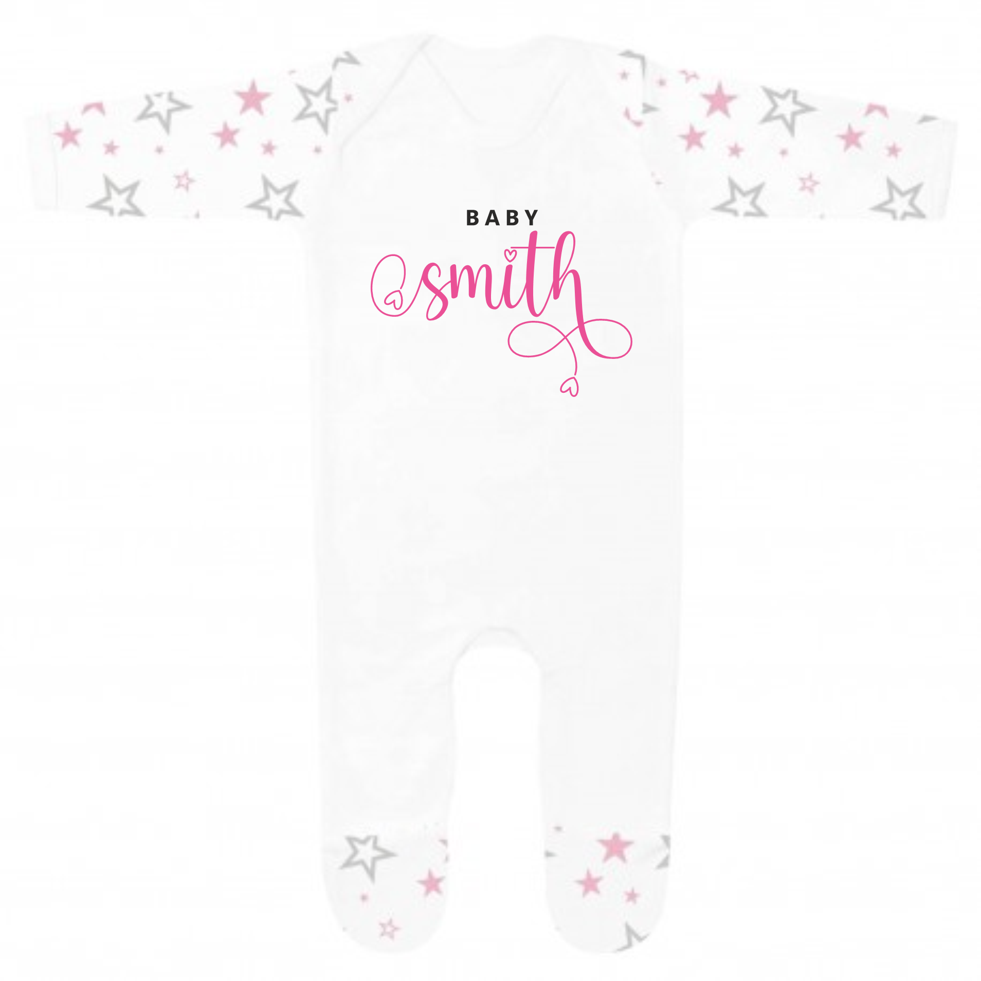 Personalised Last name Homecoming Baby Girl Outfit - Pink Stars