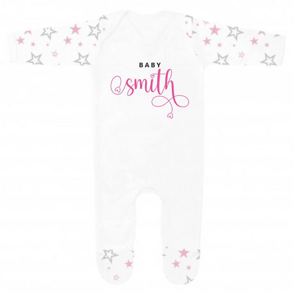 Personalised Last name Homecoming Baby Girl Outfit - Pink Stars