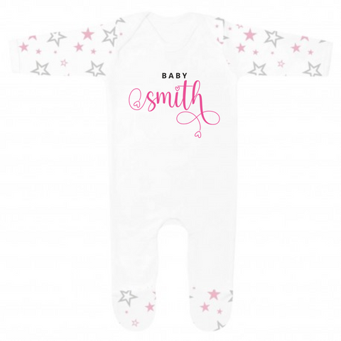 Personalised Last name Homecoming Baby Girl Outfit - Pink Stars