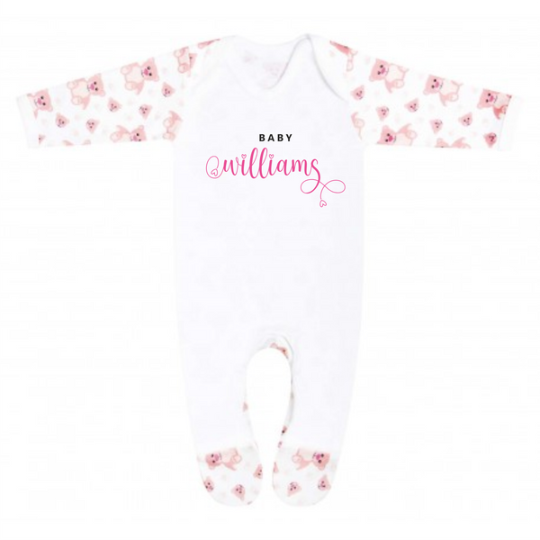 Personalised Last name Homecoming Baby Girl Rompersuit - Pink Bear