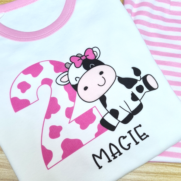 Personalised Pastel Cow Birthday Pyjamas