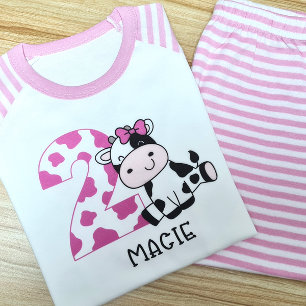 Personalised Pastel Cow Birthday Pyjamas