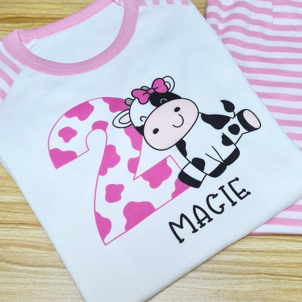 Personalised Pastel Cow Birthday Pyjamas