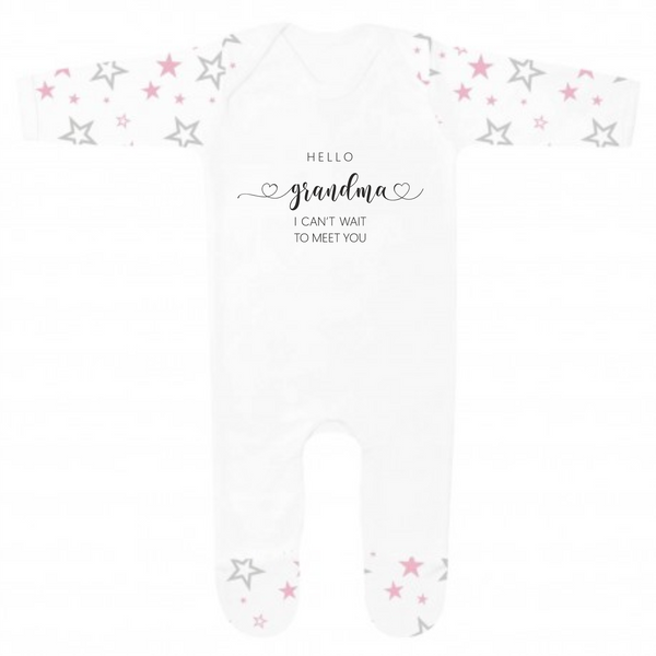 Hello Grandma Baby Girl Romper suit - Pink Star