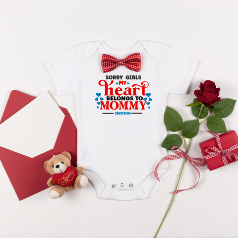 My Heart Belongs To Mommy Personalised Valentine Baby Grow